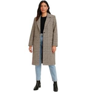 Sage The Label Plaid Long Overcoat Jacket - Size Large